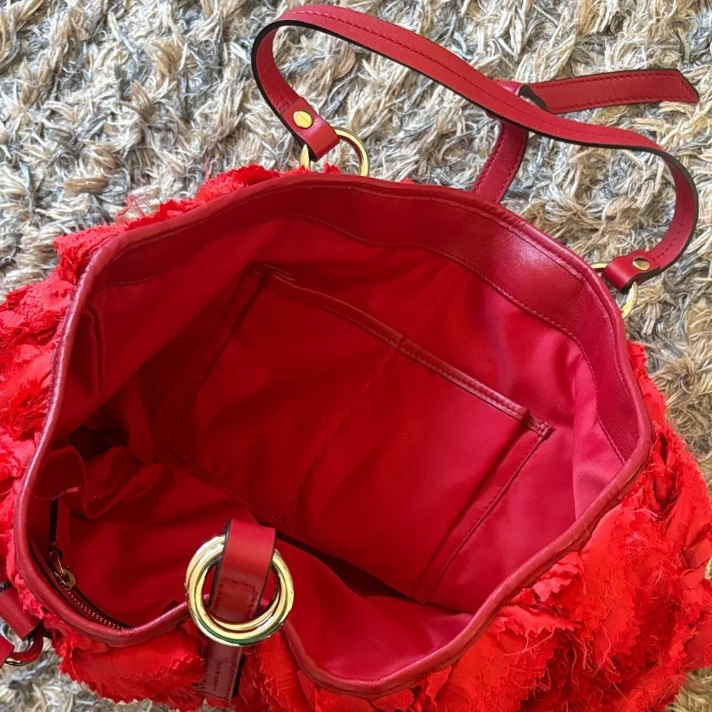 Valentino Red Floral Textured Tote, Gold Hardware - Picture 10 of 14